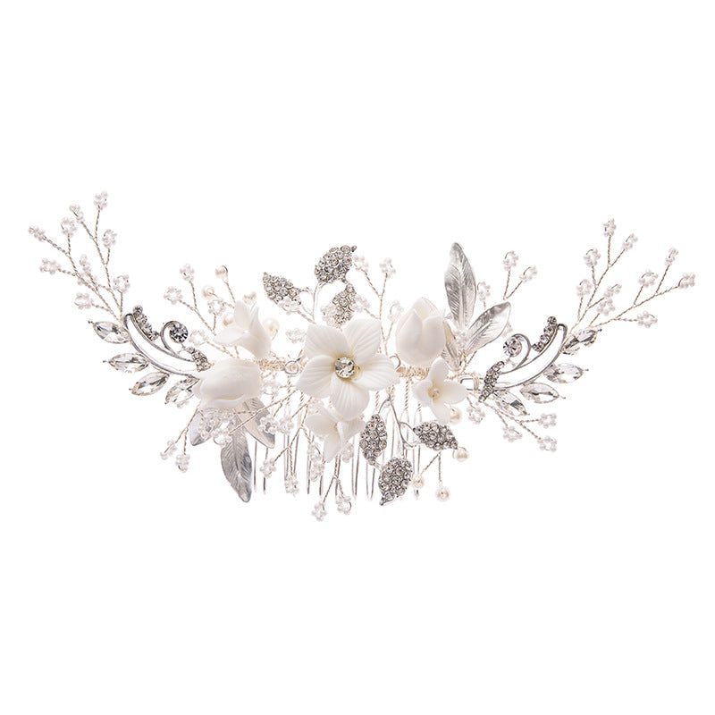 Ceramic Flower Hair Comb - Bridal Headpiece