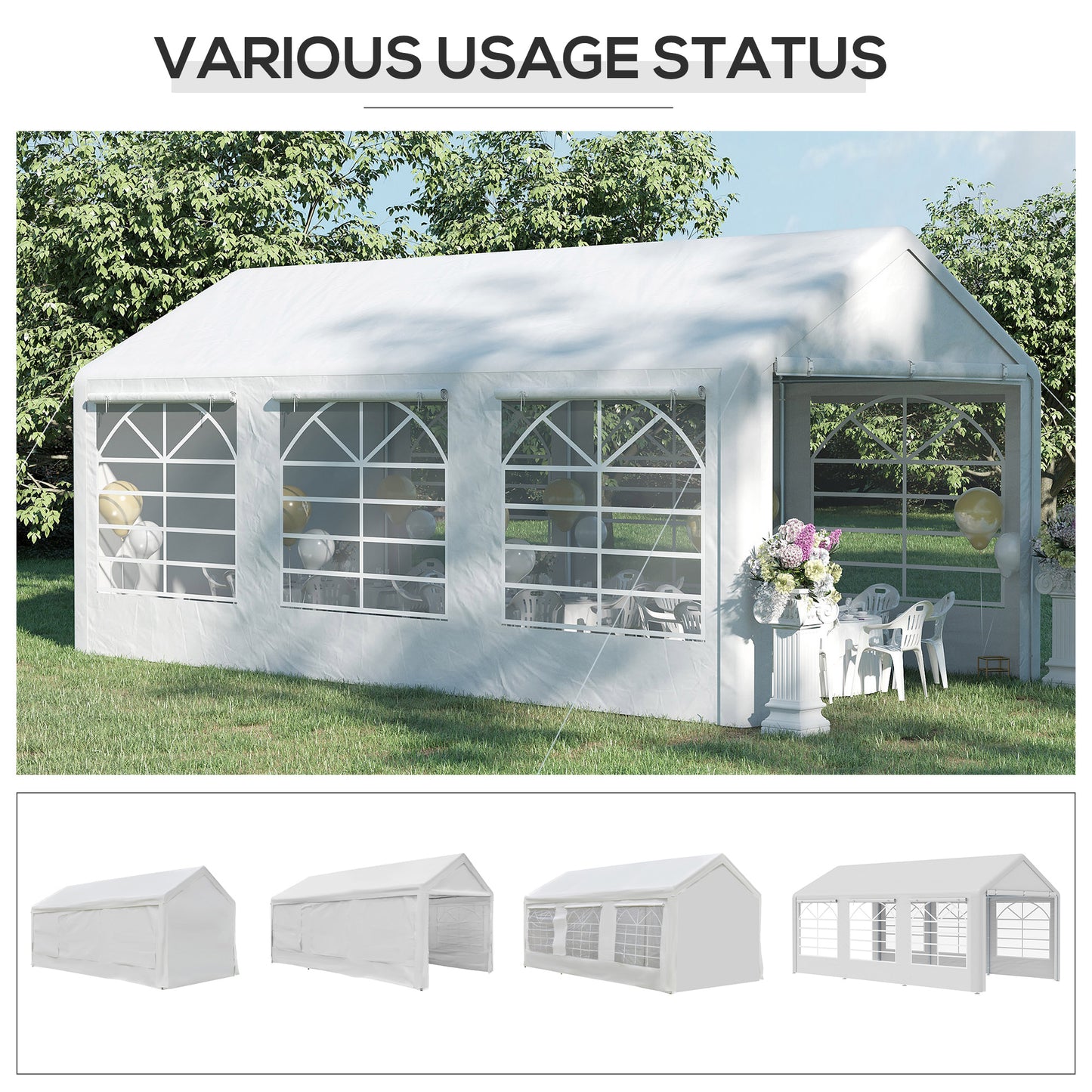 10' x 20' Heavy Duty Party Tent with Removable Sidewalls - White