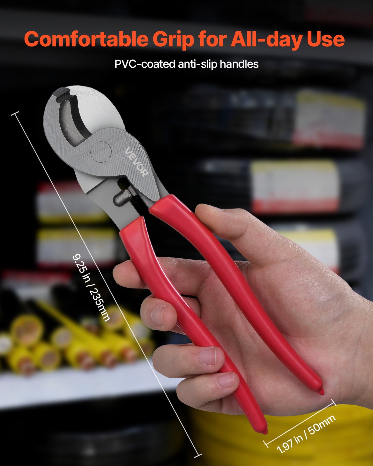 High Leverage Cable Cutter 9-1/4 Inch Heavy Duty Pliers for Aluminum Copper Wires