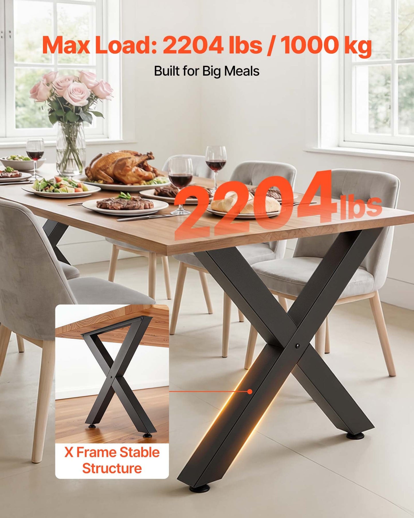 Heavy Duty Steel Table Legs 29.5 Inch H x 31.1 Inch W Black, 2204 lbs Max Load, Modular Design, Easy Assembly, 2 Pack