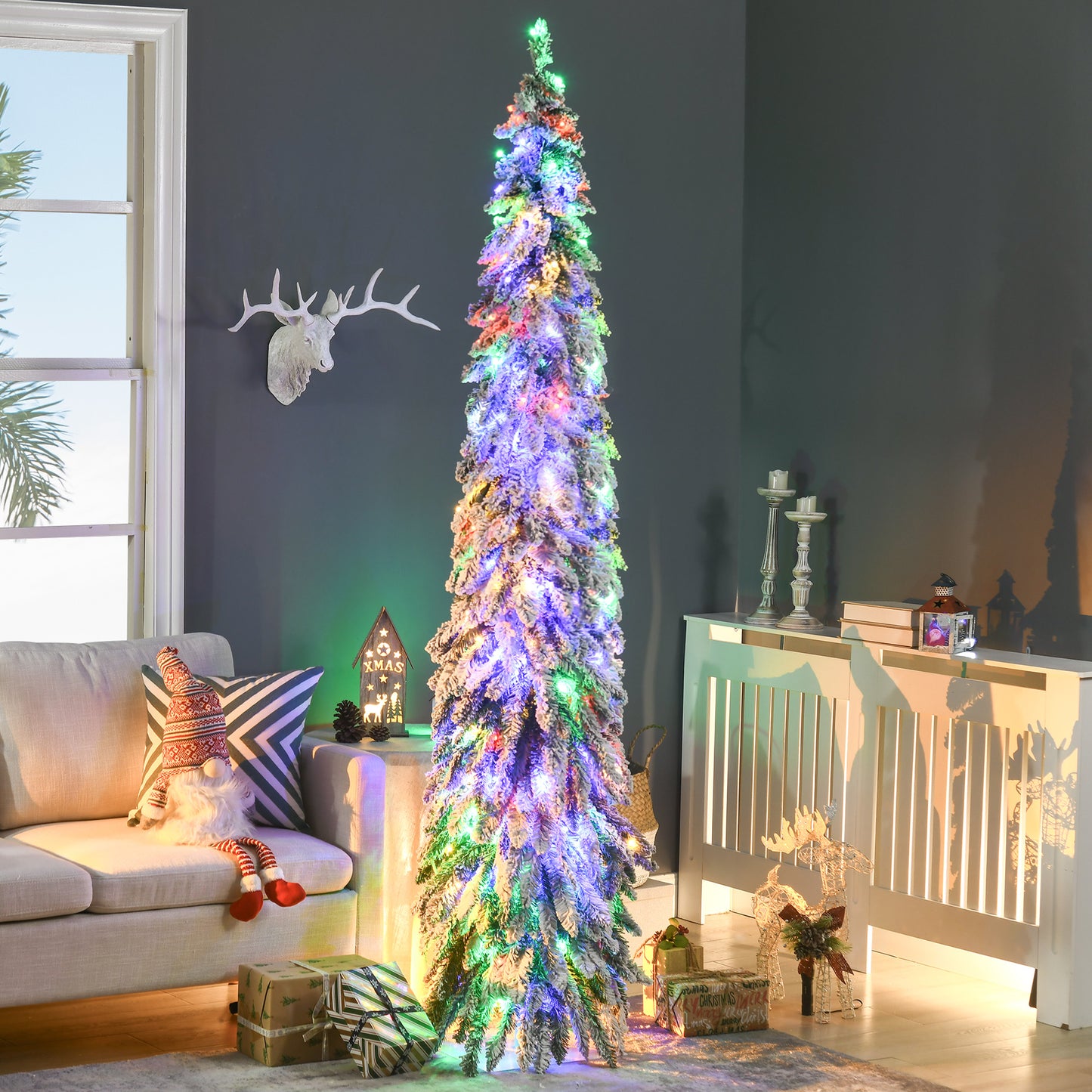 7ft Slim Artificial Christmas Tree with LED Lights