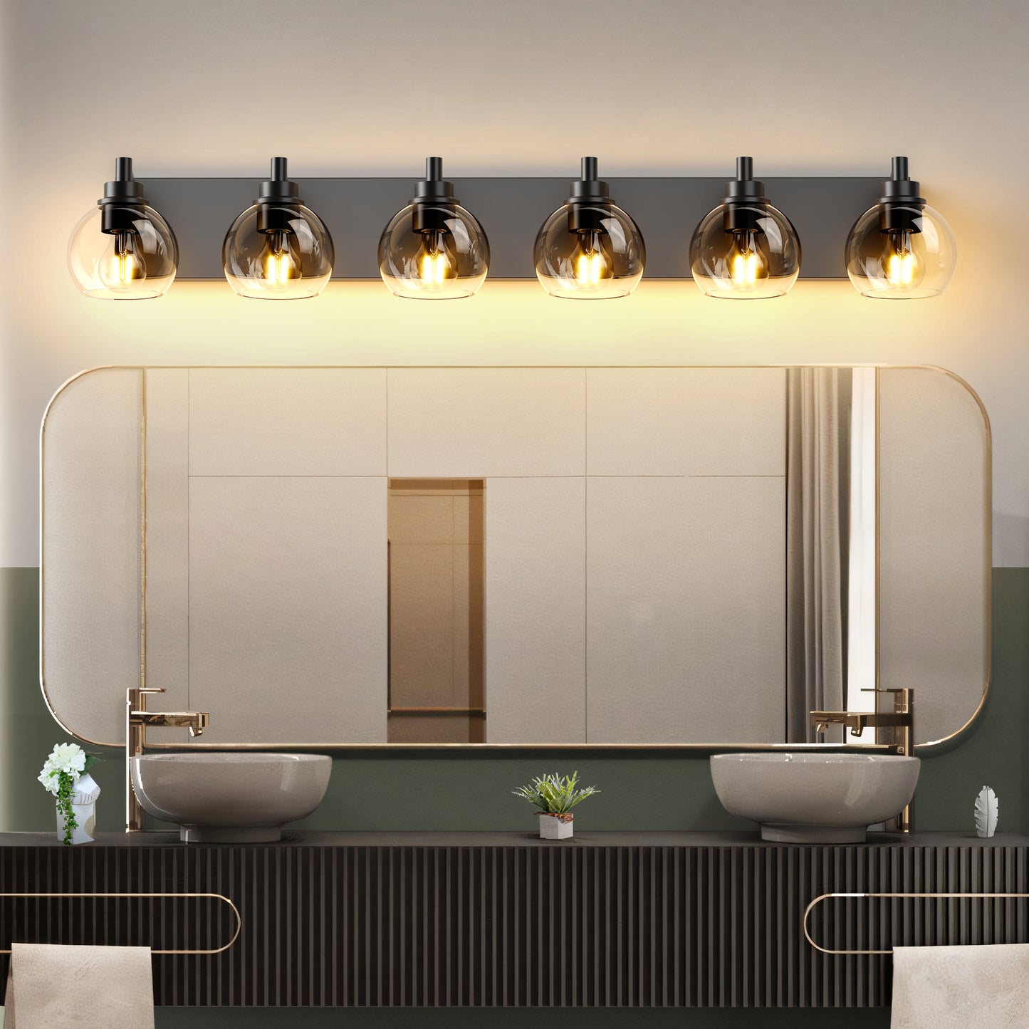 6-Light Bathroom Vanity Light Fixture - Rustic Black Glass Shade