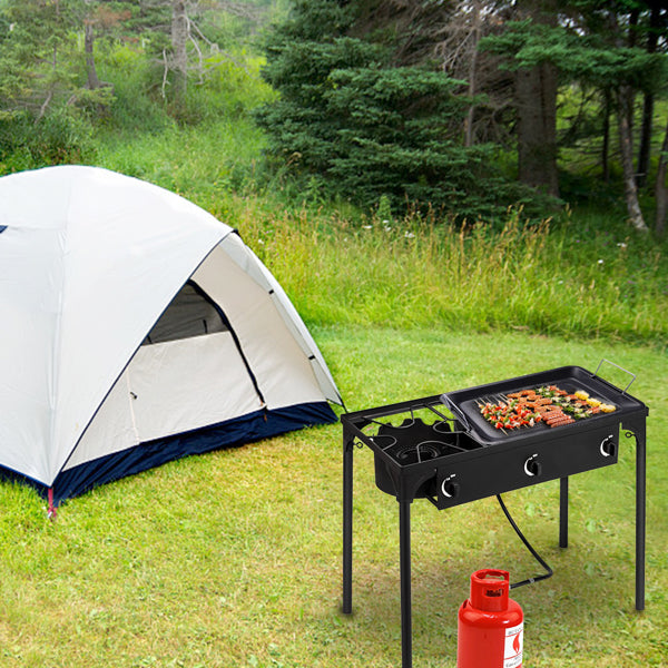 High-Power Three Burner Gas Stove - 225,000 BTU, Cast Iron