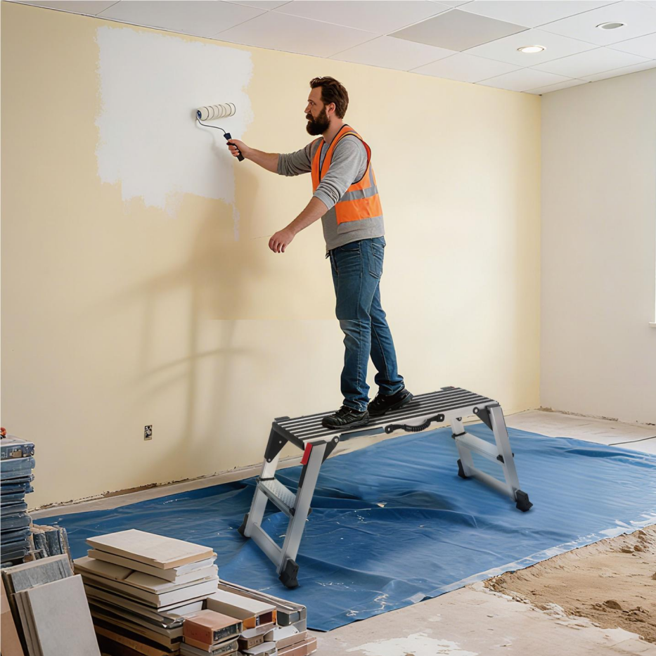 Heavy Duty Aluminum Folding Work Platform - 660 Lb Load Capacity for Painting, Cleaning, Vehicle Washing