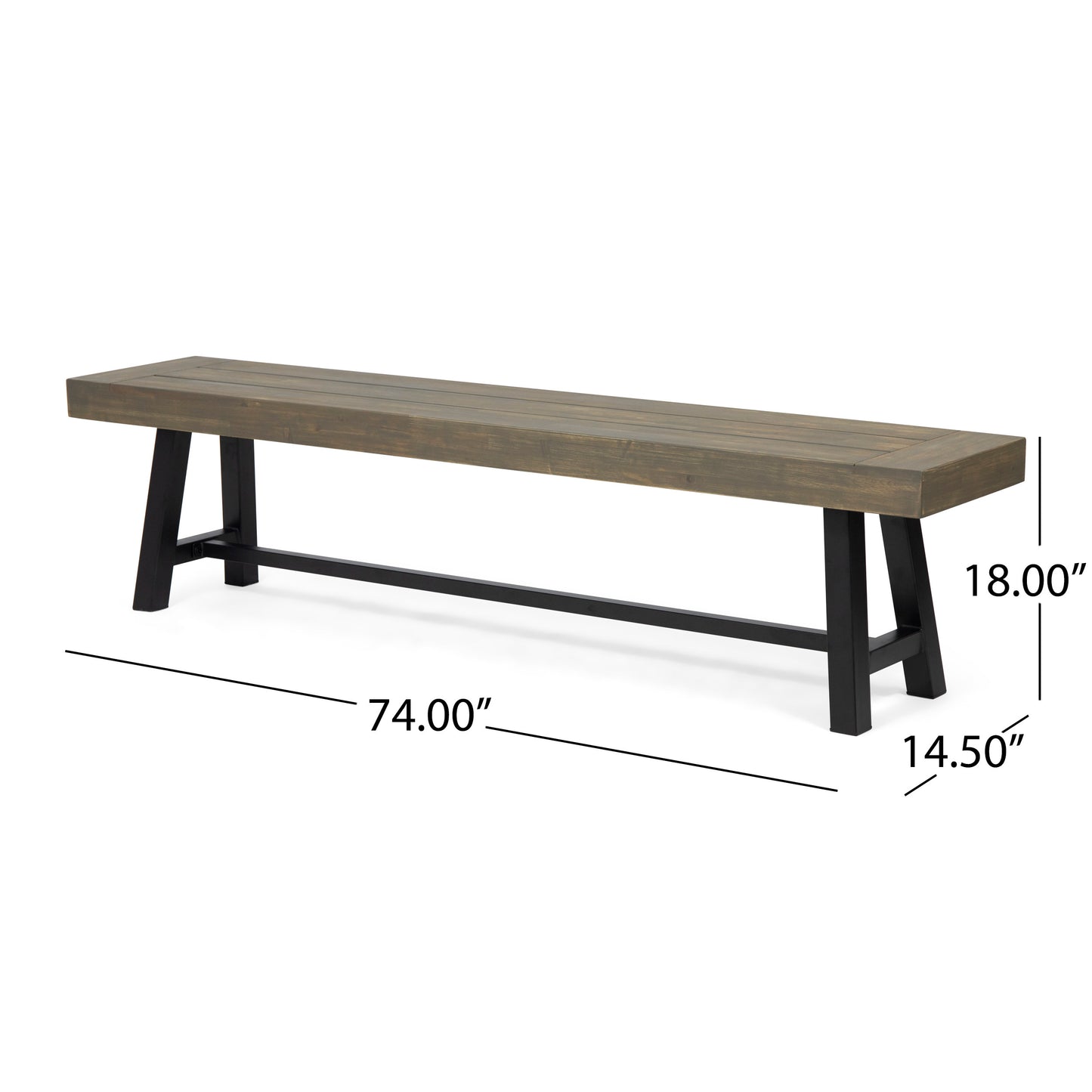 Acacia Wood Outdoor Patio Bench - Grey and Rustic Metal