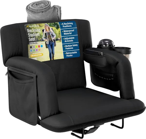 Reclining Stadium Seat with Back Support - 21" Wide, Black
