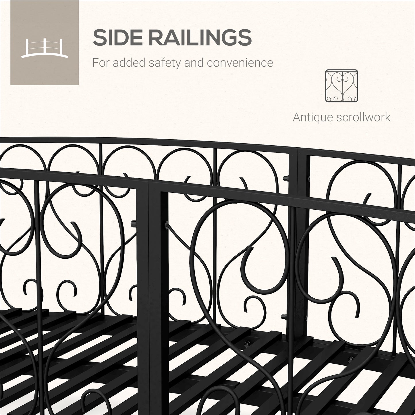 Metal Garden Bridge with Side Railings - Black Arc Footbridge, 840x740mm