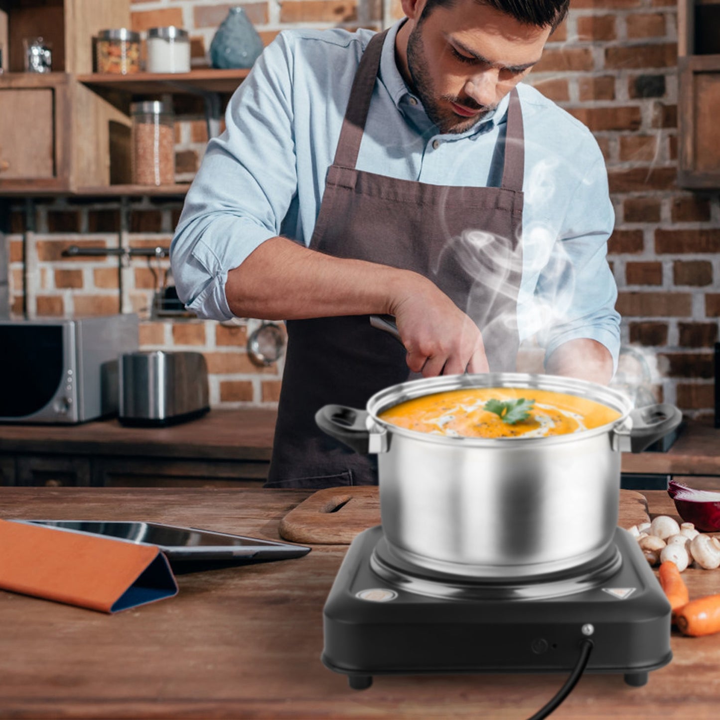 Portable Infrared Single Burner Hot Plate with 7.5in Glass Cooktop 1200W Stepless Temp Control