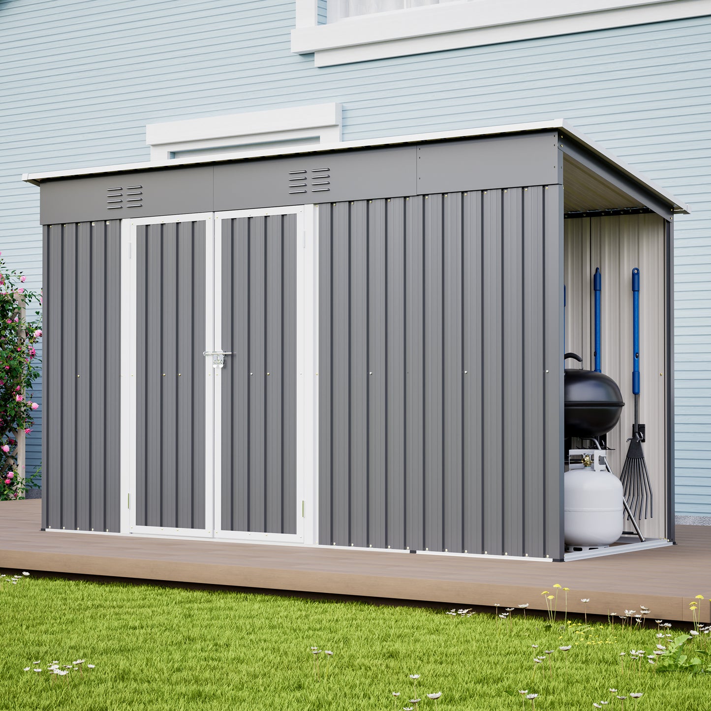 10' x 4' Outdoor Metal Storage Shed with Lockable Door - Gray