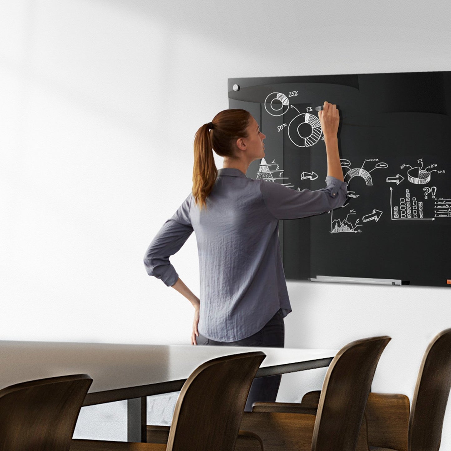 Magnetic Glass Dry Erase Board - 36"x24" Frameless with Marker Tray