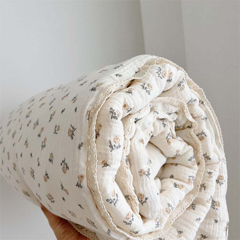 Sweet Floral Cotton Gauze Quilt Bedding Set with Pillowcase Options