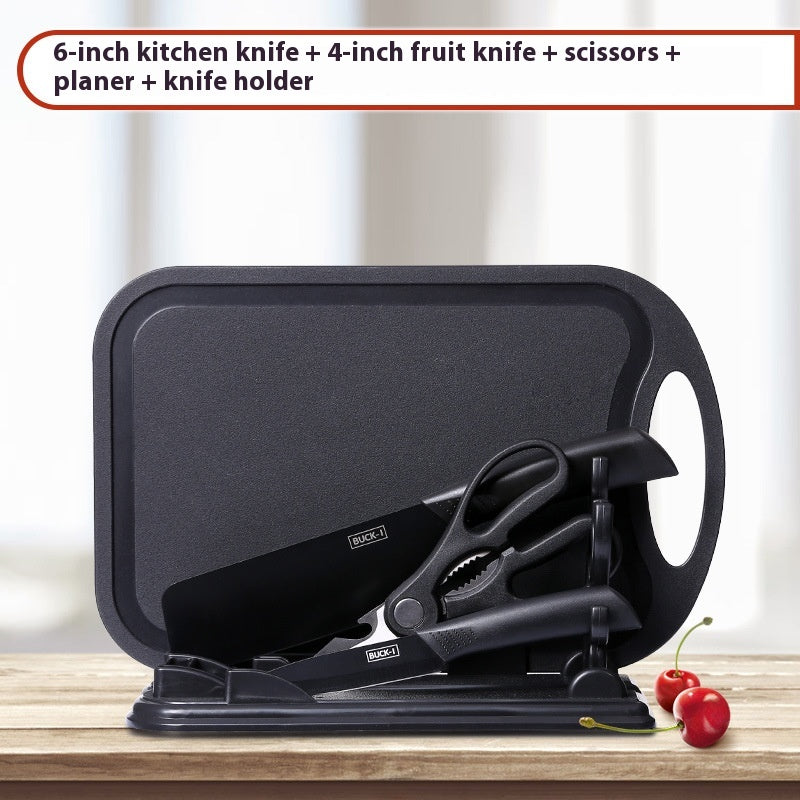 Kitchen Knife Set with Cutting Board - Black Steel Chef & Utility Knives