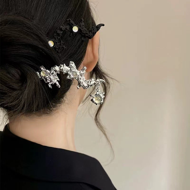 Korean Premium Moonstone Metal Hairpin - Handmade Vintage Hair Accessory