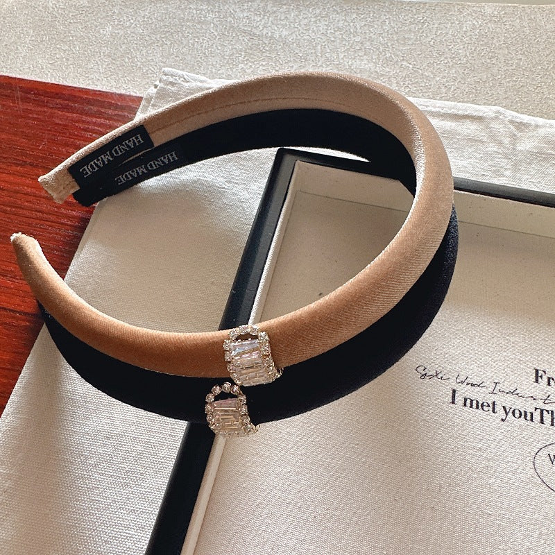 Velvet Headband with Rhinestones and Sponge Padding