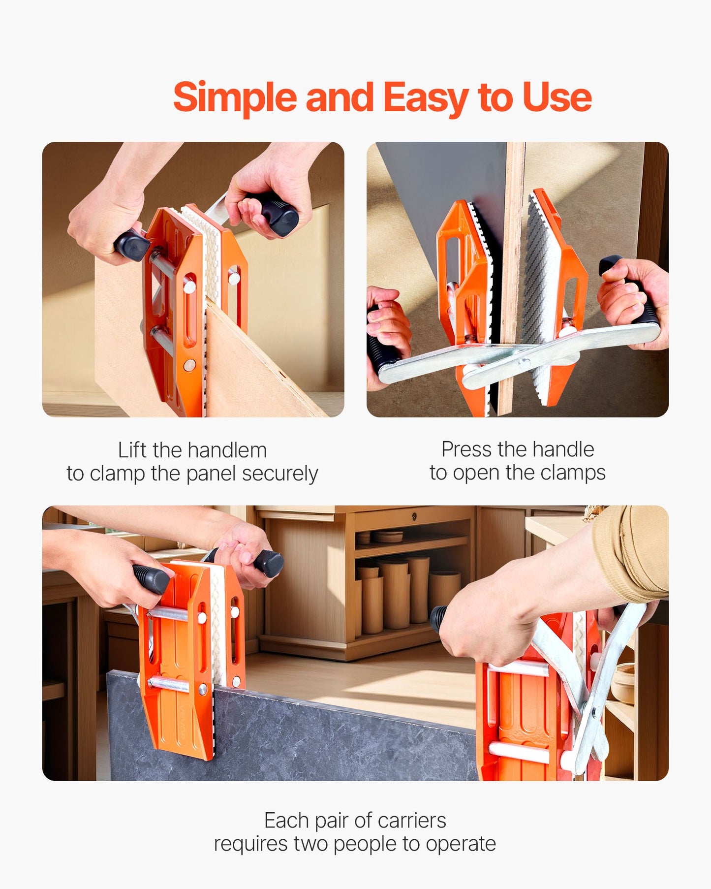 Heavy Duty Stone Carrying Clamps Support 660 lbs for Panel Transport - Orange