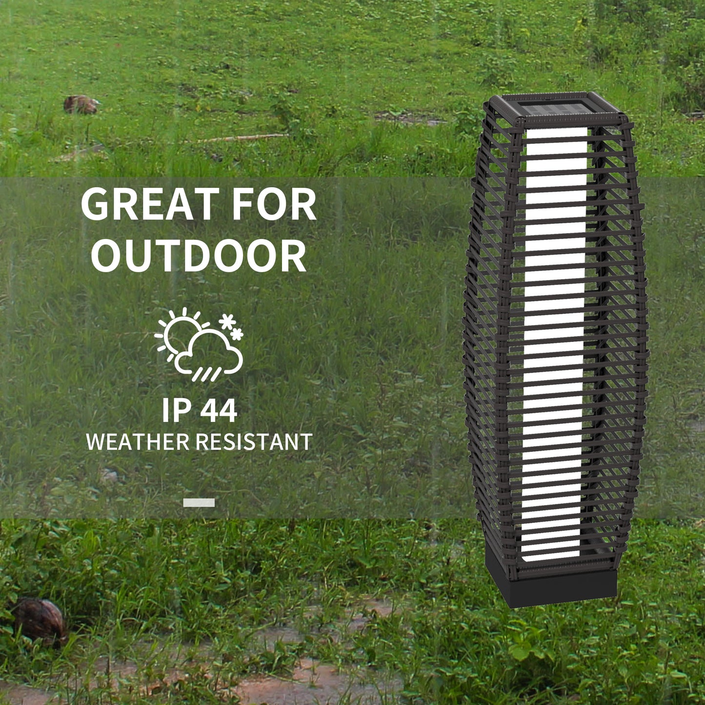 Outdoor Rattan Solar Floor Lamp - Gray Garden Lantern Light