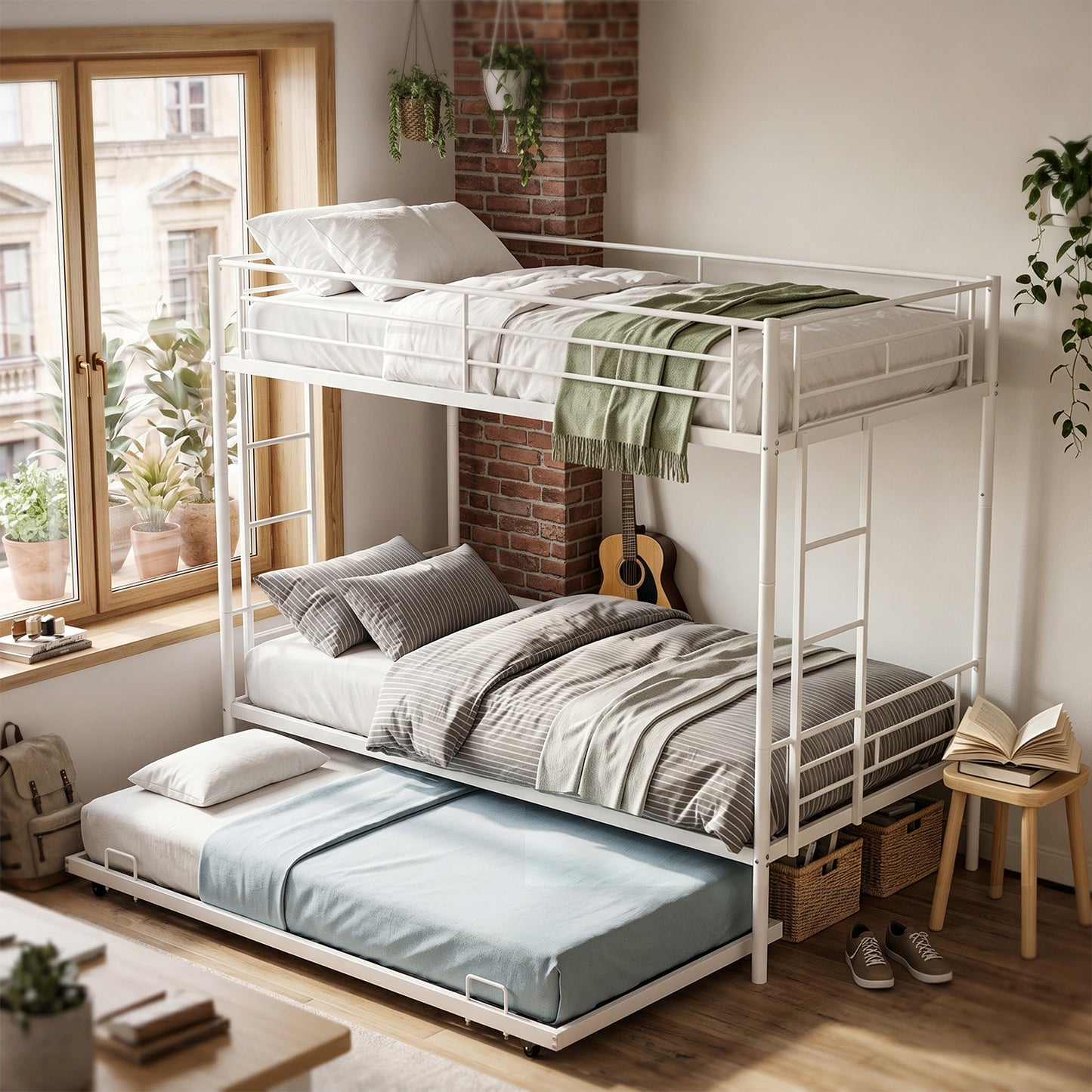Twin Over Twin Bunk Bed with Trundle - Space Saving Design