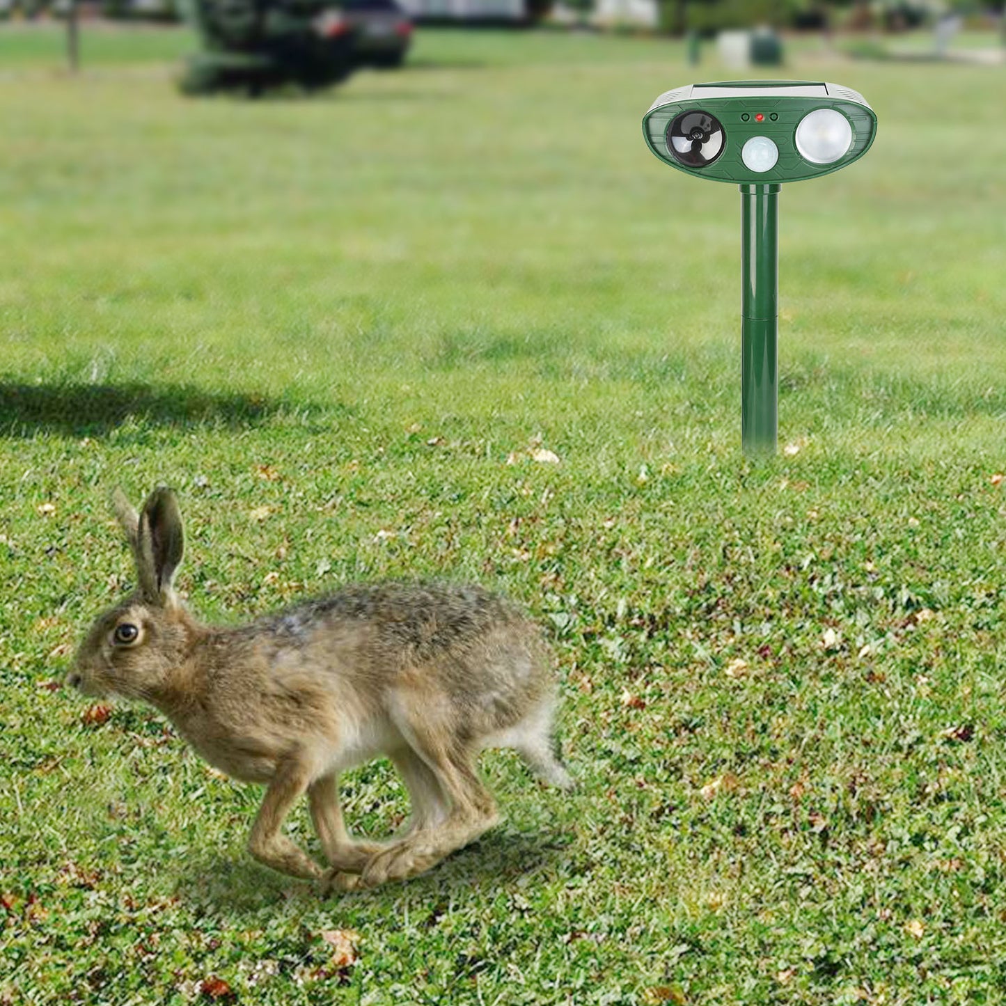 Solar Ultrasonic Animal Repeller with LED Flashing Light