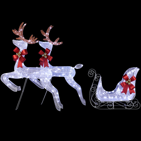 Lighted Reindeer & Sleigh Set - 270 White LEDs Christmas Decoration