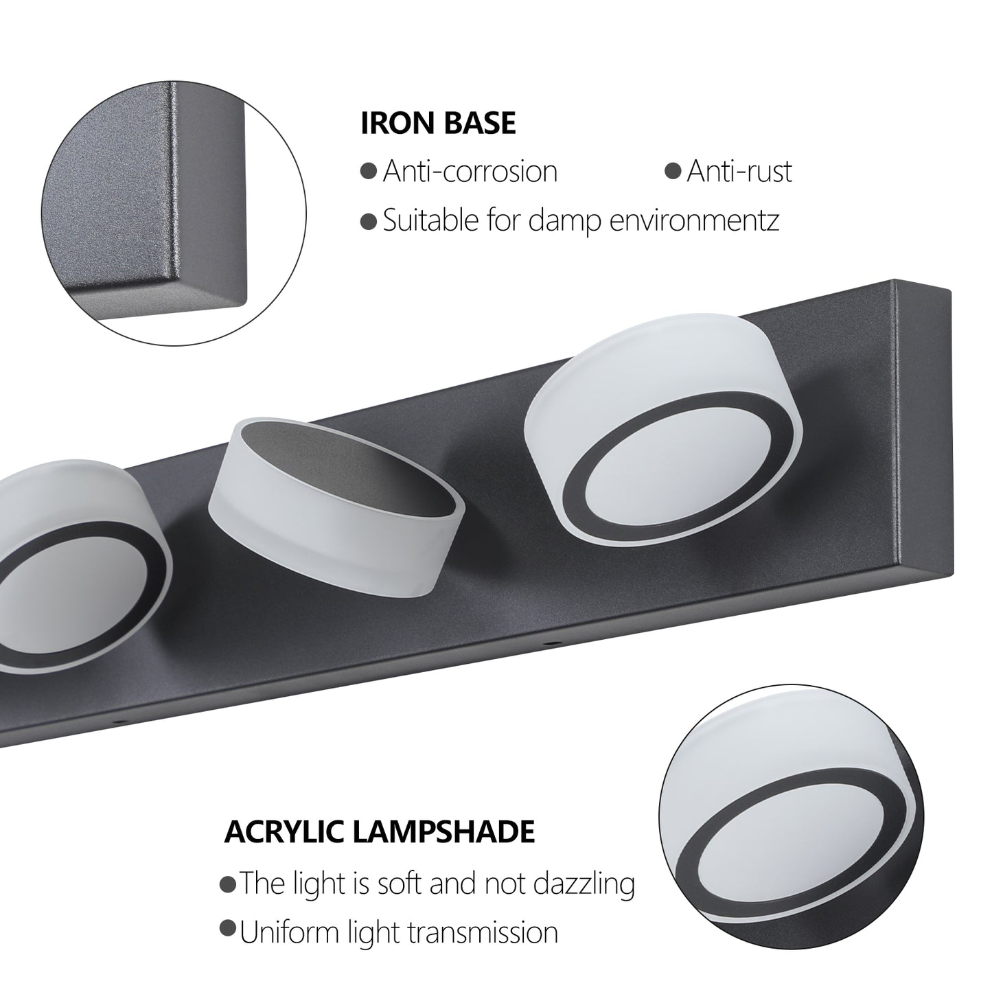 36W Dimmable 6-Light LED Vanity Light Fixture - Black