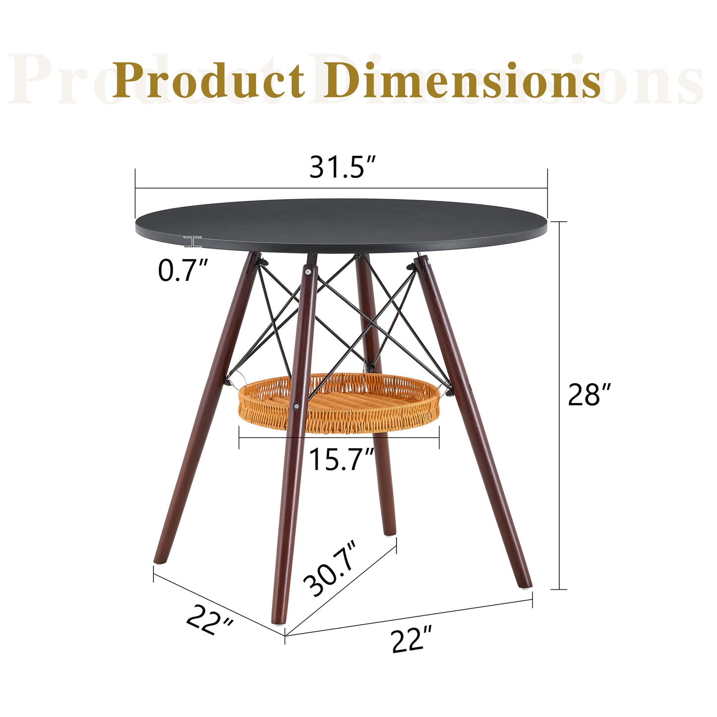 31.5-inch Diameter Circular Dining Table, Black MDF Vacuum Formed