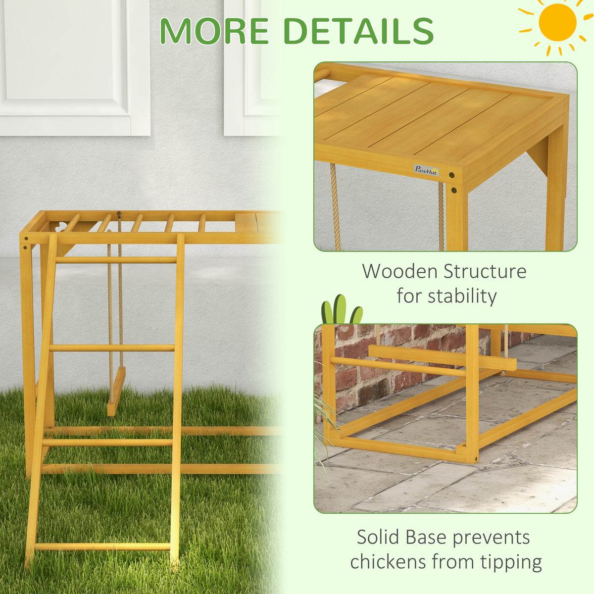 Wooden Chicken Activity Play Set with Swing, Perches & Ladder - Natural