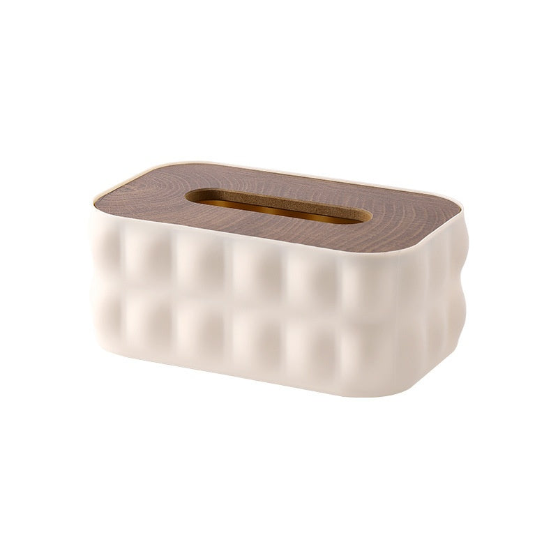 Wooden Lid Tissue Box - Bathroom Storage Organizer, Waterproof Plastic Desktop