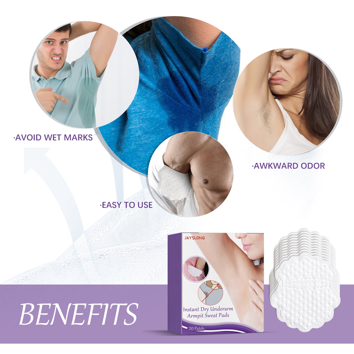Invisible Underarm Sweat Pads - 20 Pack Absorbent Cotton Shields