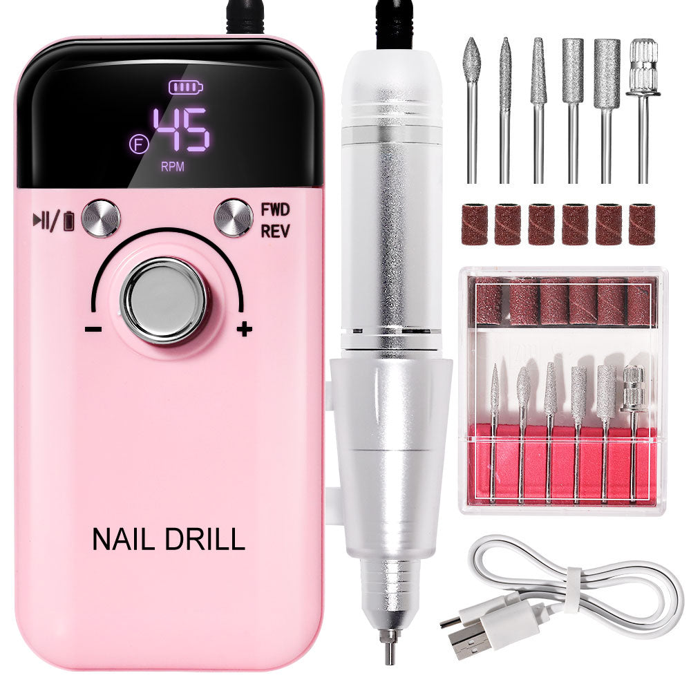 Professional Electric Nail Drill, 45000RPM Rechargeable Portable Nail File Kit