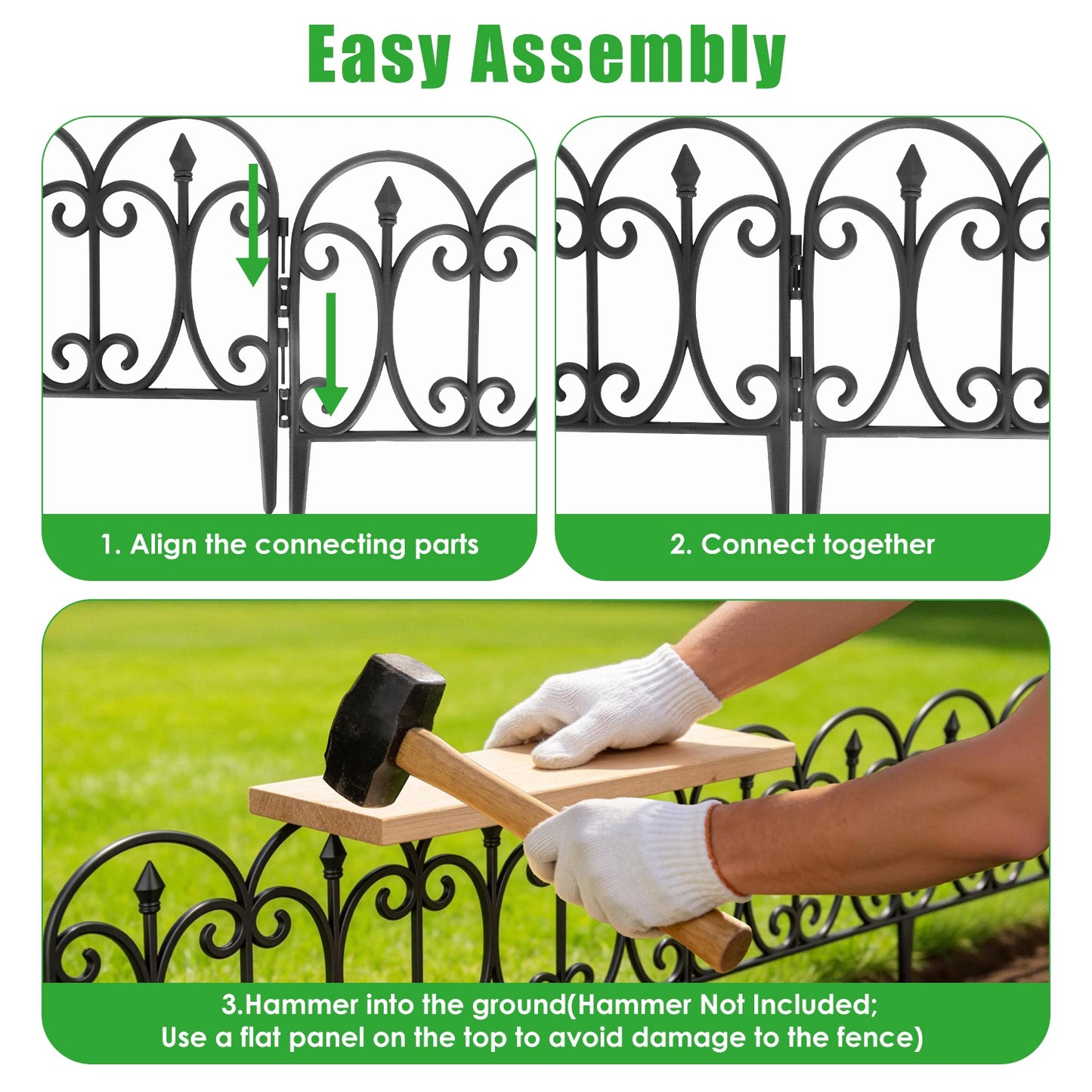Garden Fence Panels 10 Pack Decorative Lawn Edging Border with Gloves, No-Dig Landscape Fencing, 19.3FT