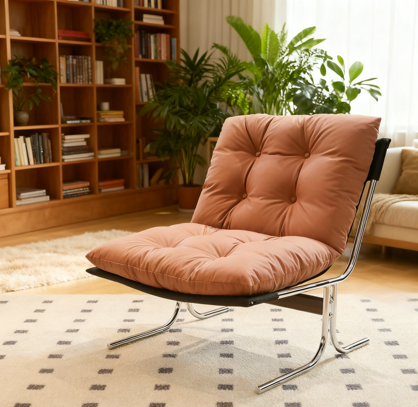 Modern High Back Leather Accent Chair - Brown