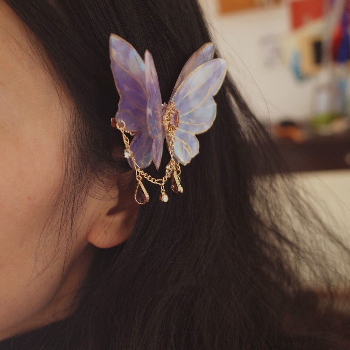 Retro Purple Butterfly Hair Clip with Tassel