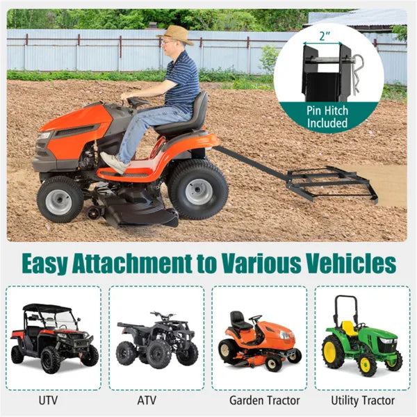 74" Heavy-Duty Tow-Behind Drag Harrow - Leveling Tool for Driveway, Garden & Farm