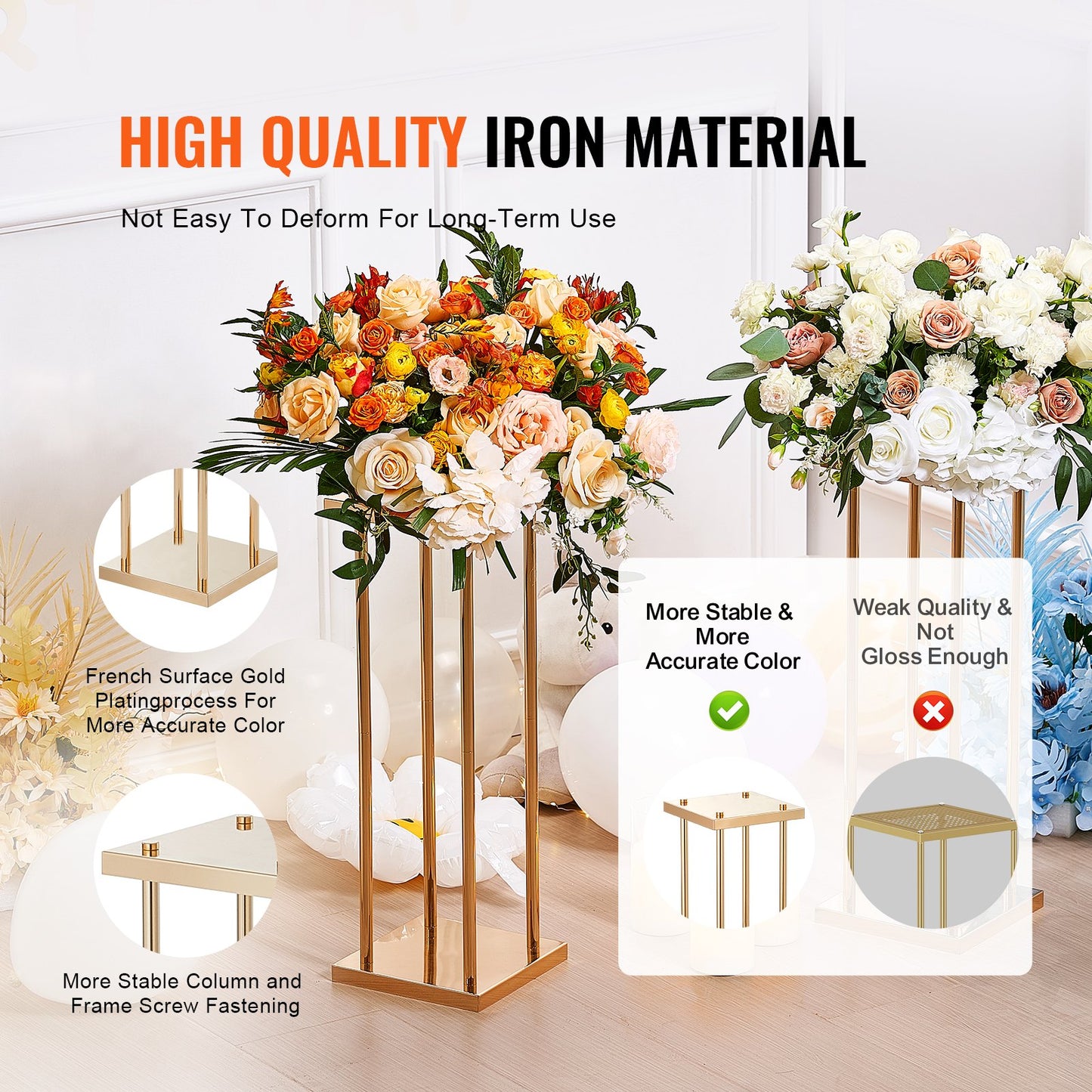 Gold Metal Wedding Flower Stand Set - 4 Pieces, 31.5 Inch High, Geometric Vase Display Racks for Events
