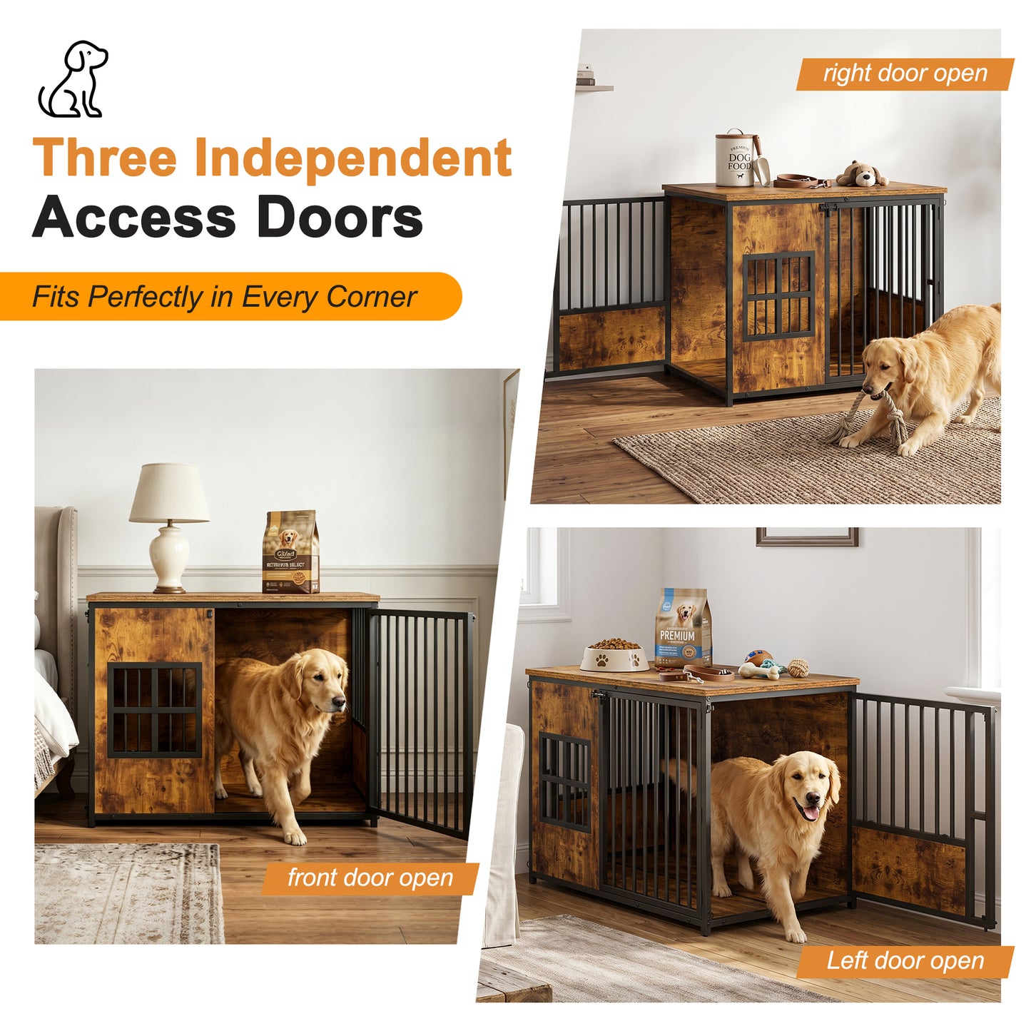 Large Wooden Dog Crate Furniture with Storage Top - Indoor Pet Kennel