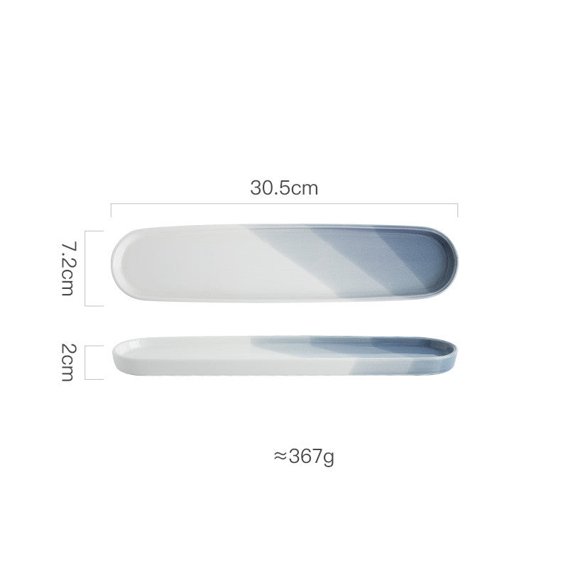 Japanese Ceramic Sushi Plate - Long Rectangular Porcelain Serving Dish