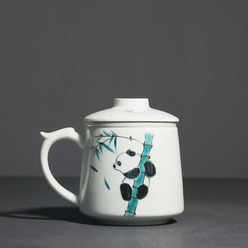 Hand Painted Panda Water Cup Ceramic Tea Set with Cover and Gift Box - Cute Animal Drinking Mug
