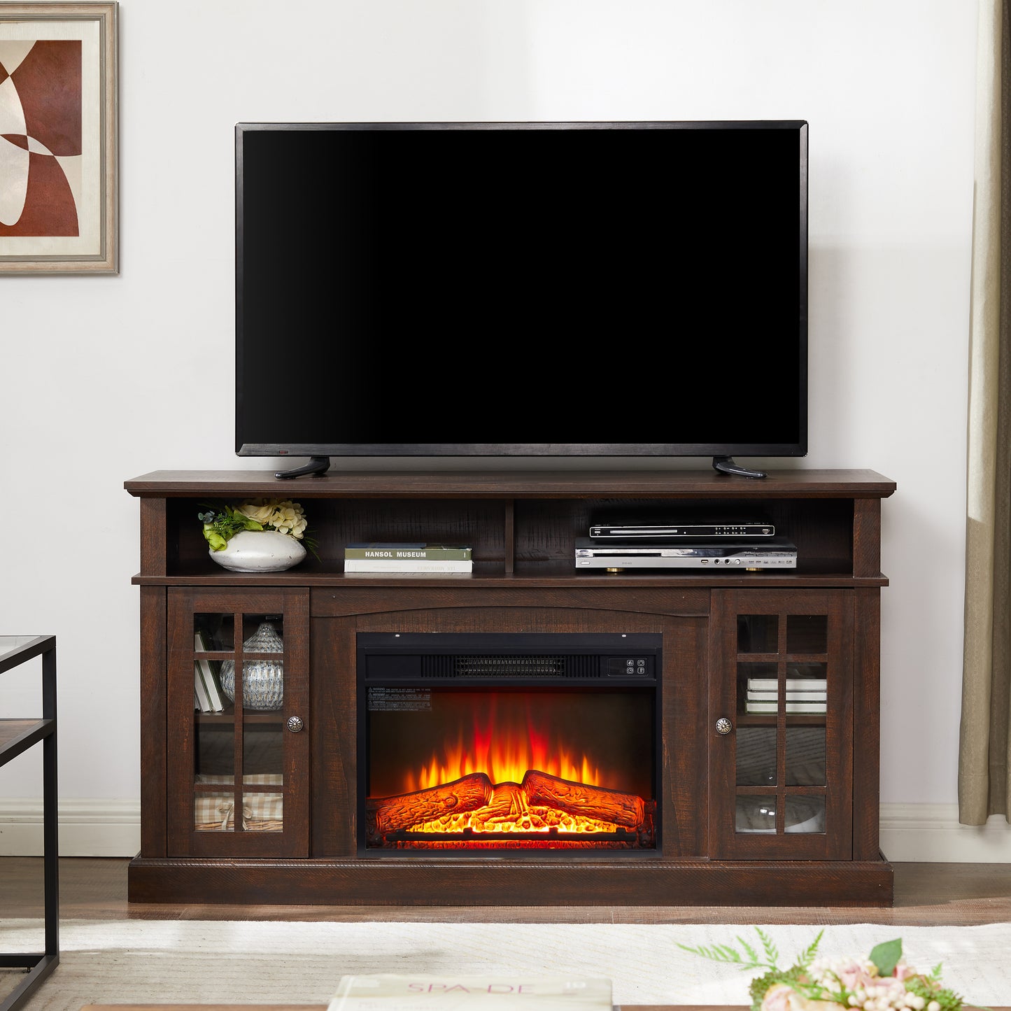 Classic TV Media Stand Modern Entertainment Console With 23 Fireplace