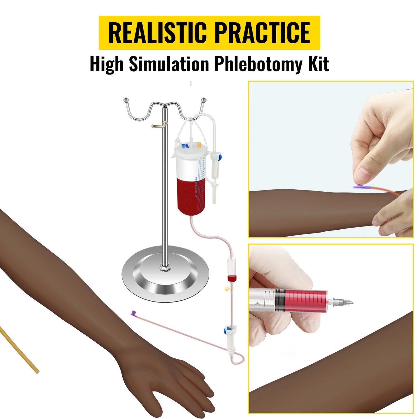 Phlebotomy Practice Kit - Dark Skin IV Arm with Infusion Stand