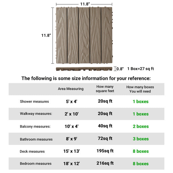 Plastic Interlocking Deck Tiles - 27 Pack, Waterproof Flooring for Patio, Porch & Poolside