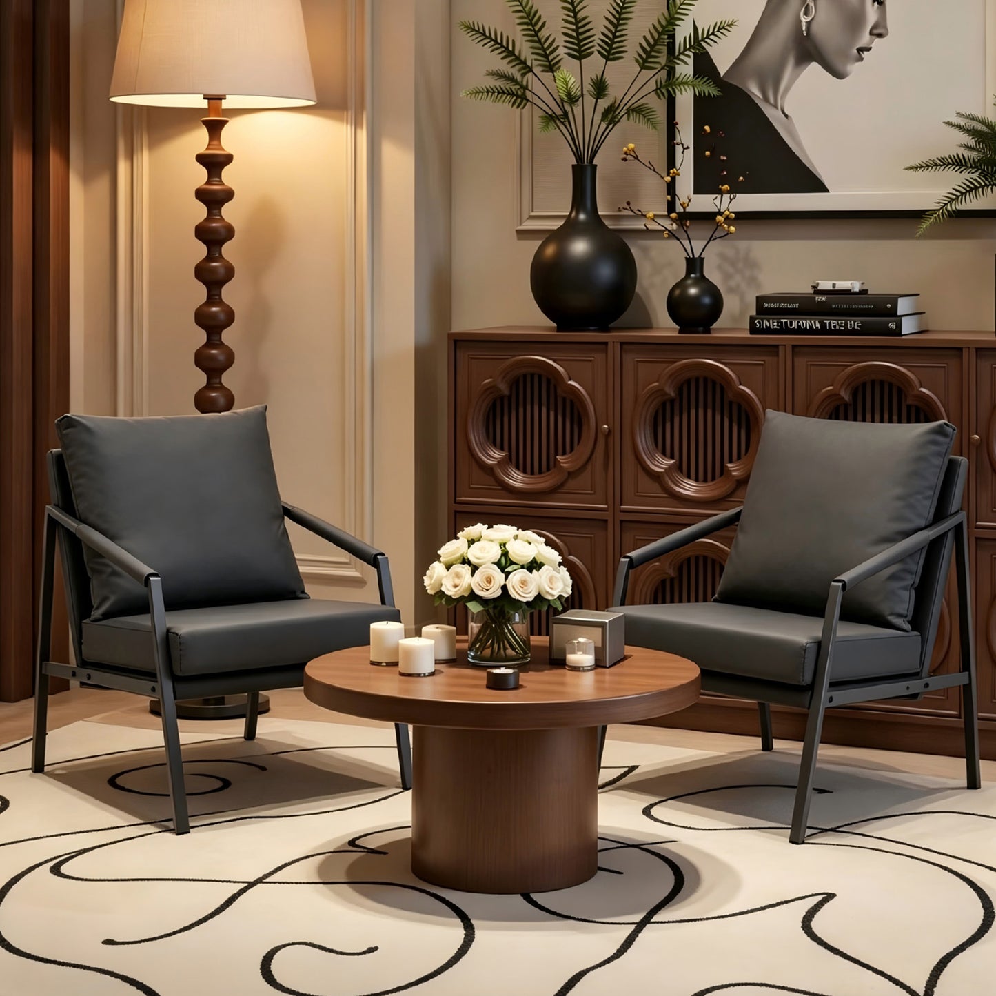 Modern Faux Leather Accent Chair - Industrial Lounge Armchair