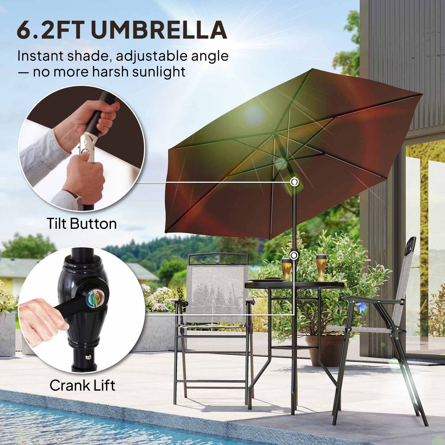 4-Piece Outdoor Bar Set with Umbrella and Folding Chairs - Beige