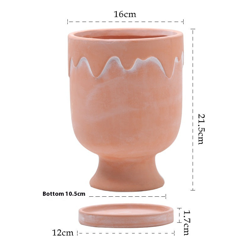 Breathable Red Pottery Flower Pot with Geometric Shape and Holes - Nordic Style