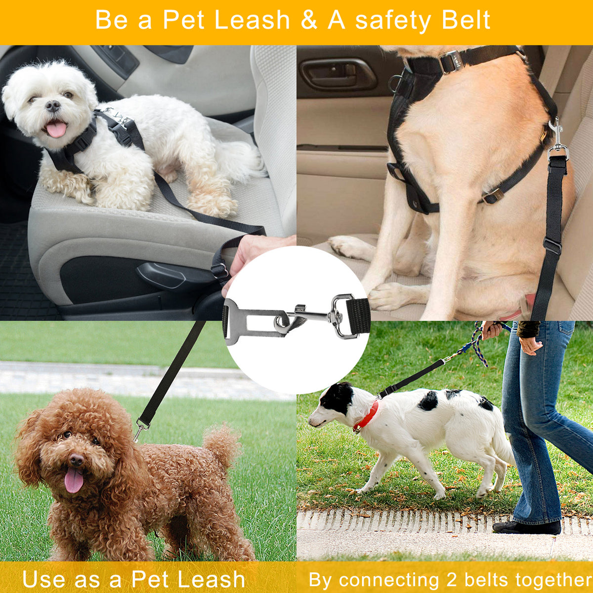 Adjustable Car Seat Belt for Pets - 2 Pack Nylon Safety Leash & Harness