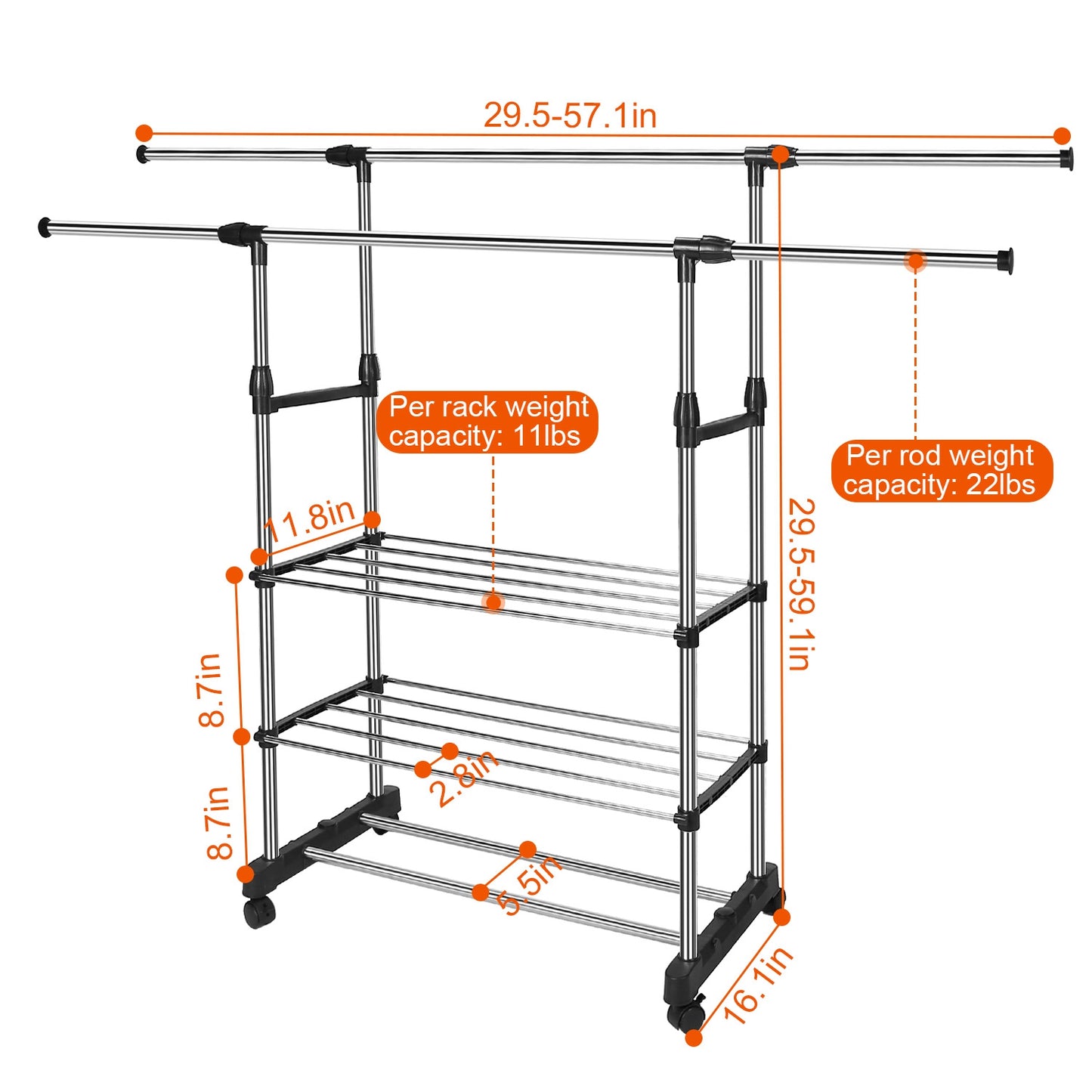 1Pc Extendable Garment Hanging Rack Clothing Rail Pillow Shoe Display