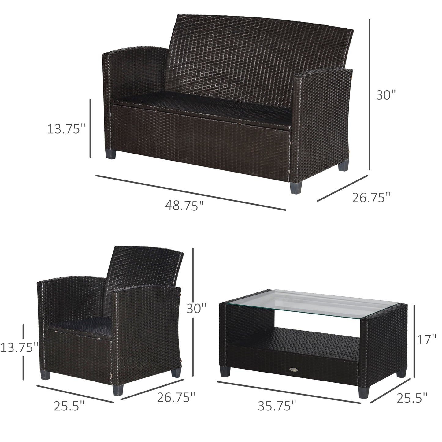 4-Piece Outdoor Patio Furniture Set with Cushions - Blue