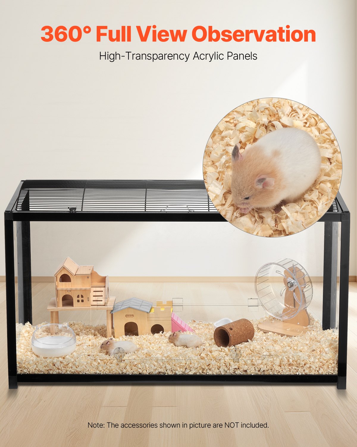 Clear Hamster Cage Habitat 37.8in Small Animal House with Ventilation - Black
