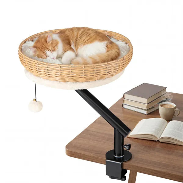 Rotatable Desktop Cat Bed Perch with Jingle Ball - 2-in-1 Workspace Cat Retreat