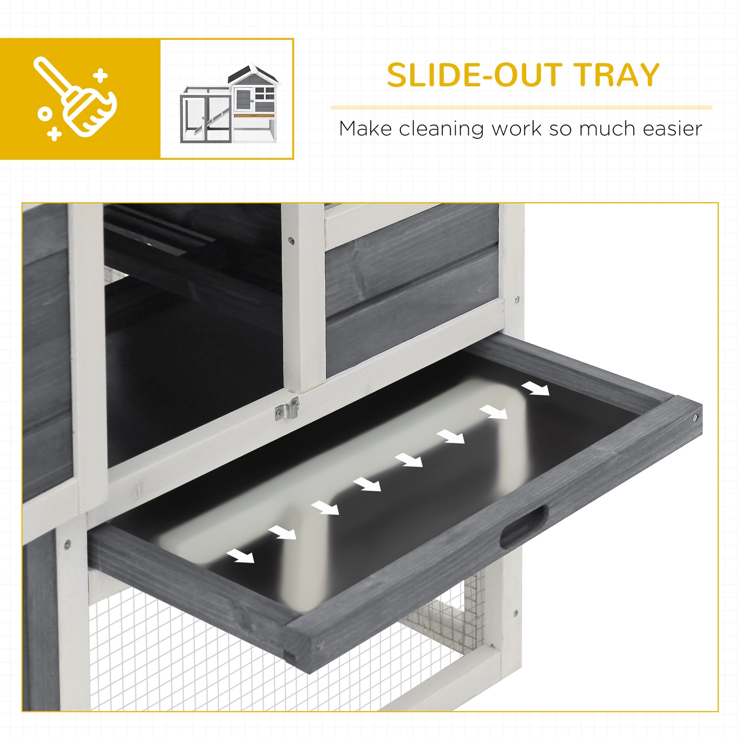 Weatherproof Wooden Rabbit Hutch with Outdoor Run & Slanted Asphalt Roof - Gray
