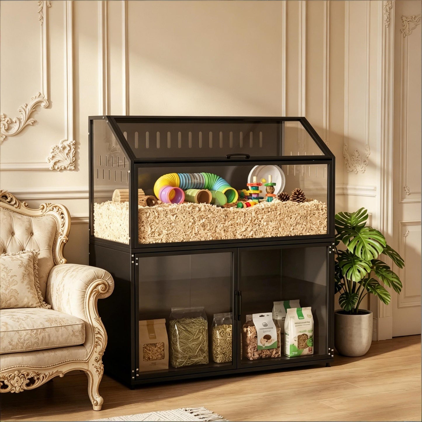 Spacious Small Animal Cage for Hedgehogs, Mice, and Gerbils - Black